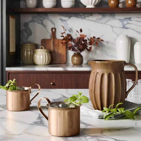 45oz Fluted Stoneware Beverage Pitcher Pumpkin Brown - Hearth & Hand Magnolia - Picture 2 of 3